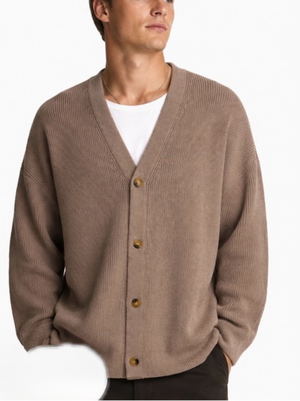 Lillusory Relaxed V-Neck Button Cardigan - Taupe new size large
